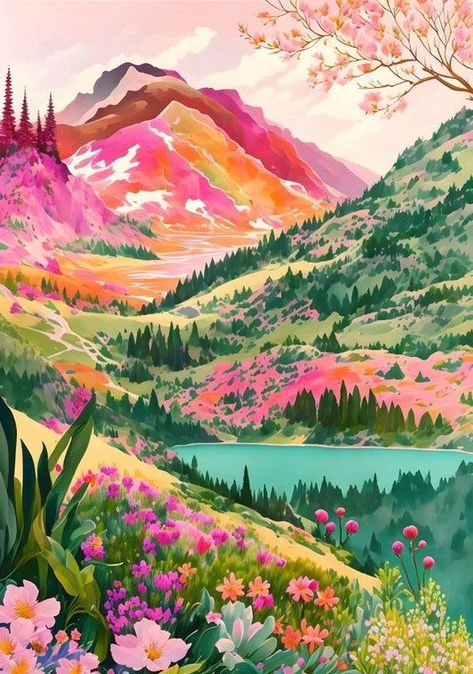 Paint By Number For Adults, Diy Oil Painting, Landscape Acrylic, Colorful Mountains, Canvas Diy, The Joy Of Painting, Flowers Canvas, Wood Flowers, Diy Paint