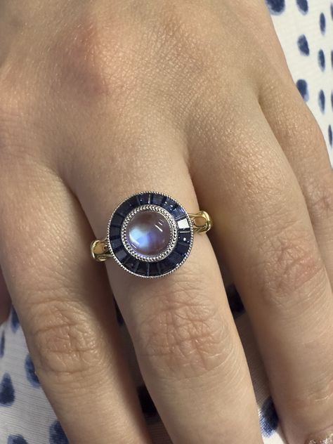 moonstone and sapphire target ring Moonstone And Sapphire, Target Ring, Art Deco Inspired Jewelry, Gorgeous Ring, Elegant Art, Delicate Details, Art Deco Ring, Art Deco Inspired, Moonstone Ring