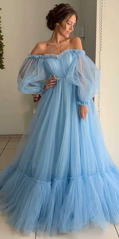 Something Blue: 21 Blue Wedding Gowns For your Happy Wedding ❤ blue wedding dresses a line off the shoulder simple ivory samara #weddingforward #wedding #bride Prom Dresses With Lace, Blue Wedding Gowns, Dresses With Lace, 파티 드레스, Unique Prom Dresses, Blue Wedding Dresses, A Line Prom Dresses, فستان سهرة, Beauty Dress