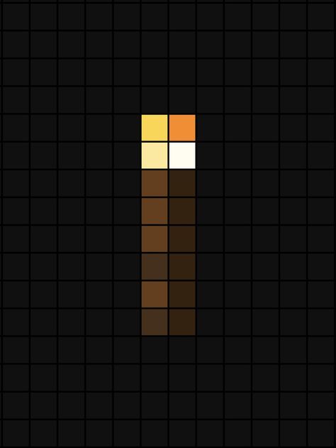 A pixel art template of the Minecraft torch (orange tip) from the side-on. Minecraft Item Pixel Art, Minecraft Painting Grid, Pixel Art Grid Minecraft, Pixel Minecraft Art, Minecraft Drawings Pixel, Minecraft Painting Pixel Art, Minecraft Pixel Art Easy, Minecraft Art Pixel, Orange Pixel Art