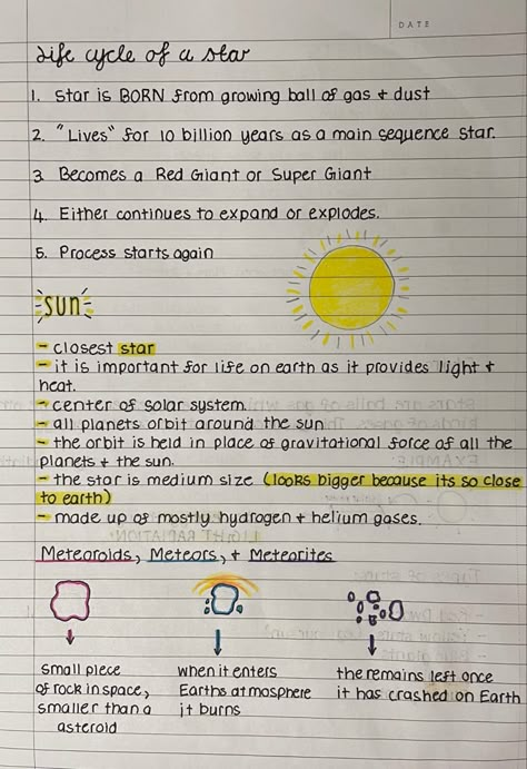 Space Notes Aesthetic, Astronomy Notes Aesthetic, Geography Notes Ideas, Astronomy Notes, Sun Facts, Ged Study, Study Poster, Space Notes, Geometry Notes