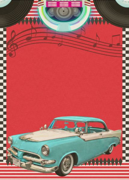 Grease Invitations, 1950s Invitation, Retro Party Aesthetic, Fifties Aesthetic, Bday Aesthetic, Retro Template, Vintage Car Party, Rockabilly Party, Retro Invitation