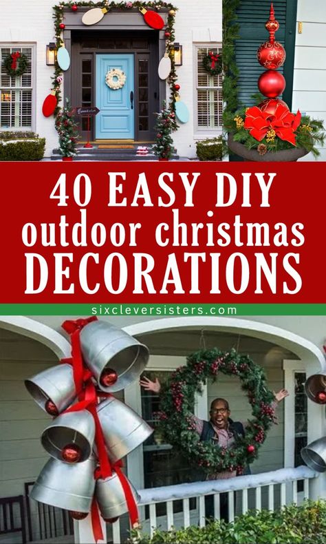 Easy Diy Outdoor Christmas Decorations, Diy Outdoor Christmas Decorations, Best Outdoor Christmas Decorations, Outdoor Christmas Diy, Outside Christmas Decorations, Christmas Yard Decorations, Christmas Front Doors, Christmas Porch Decor, Christmas Decorations Diy Outdoor