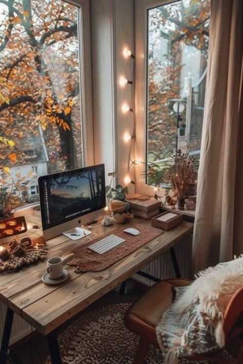 Cozy Workspace, Cozy Desk, Cozy Office, Desert Decor, Cozy Home Office, Desk Inspiration, Studio Room, Computer Setup, Gamer Room