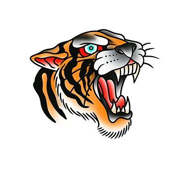 "Traditional Tiger Head" Classic T-Shirt for Sale by JTOartistry | Redbubble American Traditional Tattoos Tiger, American Traditional Tiger Head, American Traditional Tiger Tattoo, Traditional Tiger Head Tattoo, Old School Tiger Tattoo, Tiger Head Tattoo Design, Tiger Traditional Tattoo, American Traditional Tiger, Traditional Animal Tattoo