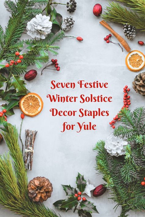 Winter Solstice Decor: Seven Festive Staples for Yule Yule Christmas Decor, Winter Solstice Tree Decorations, Yule Celebration Winter Solstice, Diy Winter Solstice Decorations, Yule Porch Decor, Winter Solstice Tablescape, Witchy Holiday Decor, Winter Solstice Decorations Diy, Solstice Party Winter