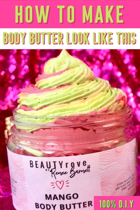 Body Butter Colors, Non Greasy Body Butter Recipe Homemade, Strawberry Body Butter Recipe, Whipped Body Butter Recipe Non Greasy, Body Butter Recipes, How To Make Body Butter, Whipped Body Butter Recipe, Body Butter Recipe, Mango Butter Recipe