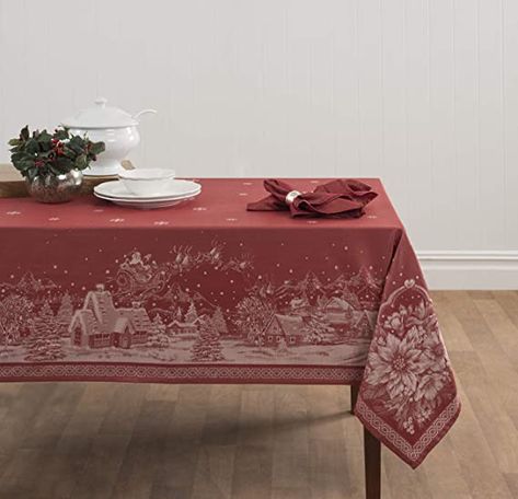 Holiday Tablecloths, Christmas Tablecloth, Fabric Napkin, Tablecloth Fabric, Christmas Table Cloth, Old Fashioned Christmas, Christmas Story, Cotton Tablecloths, Outdoor Wall Decor