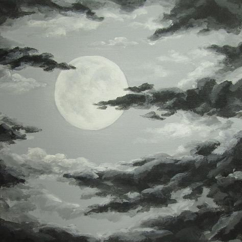 Full Moon In A Cloudy Sky Painting - Cloudy Sky Drawing Cloudy Sky Drawing, Cloudy Sky Painting, Clouds At Night, Night Sky Tattoos, Night Sky Drawing, Sky Drawing, Sky Tattoos, Moon And Clouds, Night Sky Art