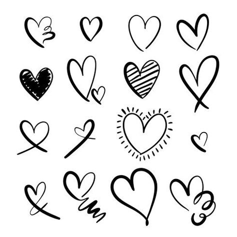 Dibujo a mano colección set corazones Heart Doodles, Doodle Hearts, Hand Doodles, New Tattoo Designs, Heart Doodle, Heart Tattoo Designs, Heart Hands Drawing, Music Tattoos, Funny Doodles