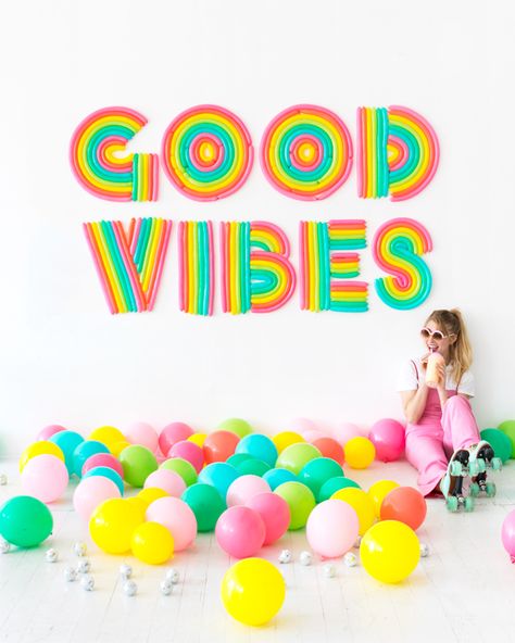 Rainbow Lettering Balloon Wall Rainbow Lettering, Mini Balloons, Oh Happy Day, Balloon Backdrop, Balloon Wall, Letter Balloons, Balloon Art, Party Inspiration, Backdrops For Parties