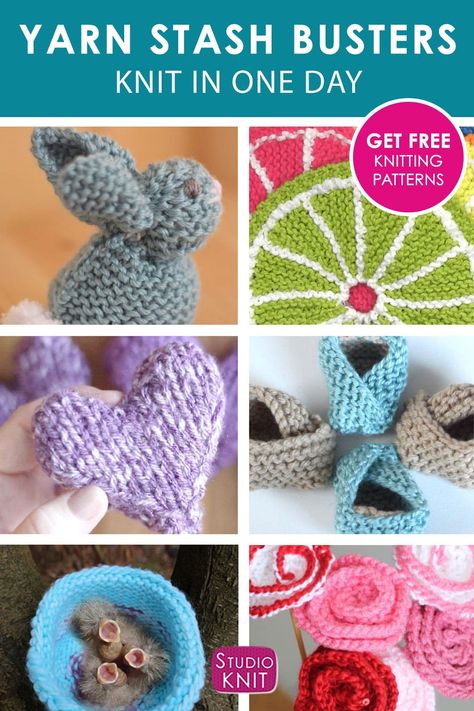 Simple Small Knitting Projects, Knitting Patterns For Leftover Yarn, Knit Crafts To Make And Sell, Small Knitted Projects Simple, Knit Stash Buster Projects, Quick Easy Knitting Patterns Free, No Sew Knitting Patterns, Knitting Patterns Small Projects, Knit Animal Patterns Free Easy