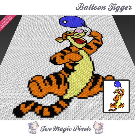 Balloon Tigger crochet blanket pattern; c2c, cross stitch graph; pdf download; Two Magic Pixels, Winnie Poo, Sc Crochet, C2c Crochet Blanket, Cross Stitch Knitting, Cross Stitch Plastic Canvas, Crochet Graphs, Crochet Graph, Crochet Disney