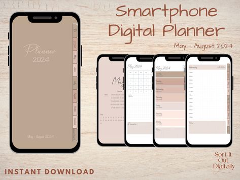 Smartphone Digital Planner | May-Aug 2024 Smartphone Digital Planner | iPhone Digital Planner | Android Digital Planner by SortItOutDigitally on Etsy Android Digital Planner, Planner Monthly Layout, Sticker Page, Interactive Calendar, Free Digital Planner, Phone Template, Planner Writing, Planner Setup, Month Stickers