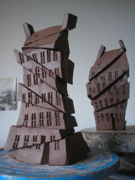 Shatter Tenement Ceramic Building Sculpture, Clay Structure, Ceramic Architecture, Garden Trains, Pottery Houses, Clay Houses, Architectural Section, School Art Projects, Ceramic Houses