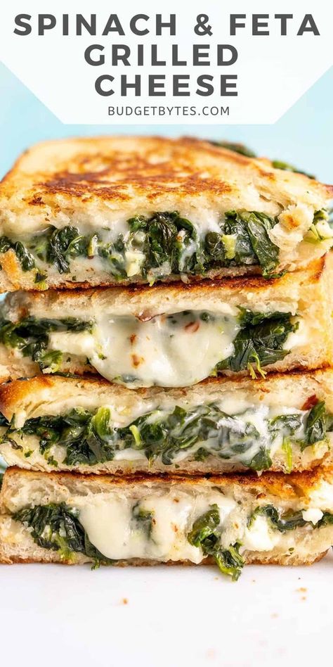 Feta Grilled Cheese, Sandwiches Grilled, Grill Sandwich, Affordable Meals, Budget Bytes, Easy Mediterranean Diet, Spinach Feta, Soy Free Recipes, Easy Mediterranean Diet Recipes