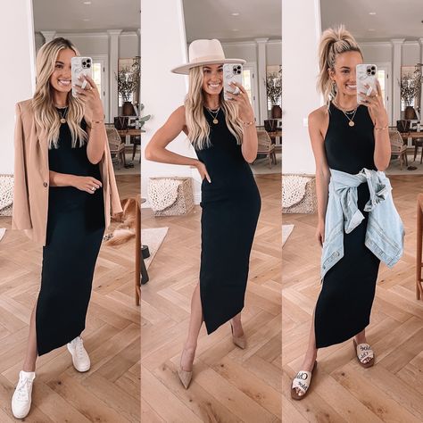 High Neck Sleeveless Dress Outfit, Ribbed Dress Outfit Summer, Black Maxi Dress Fall, Black Rib Dress Outfits, Long Tank Dress Outfit, Maxi Dresses 2023, Mock Neck Maxi Dress, Summer Maxi Dress 2023, Casual Black Maxi Dress Outfit