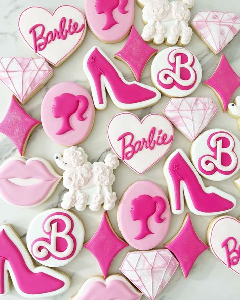 ariella 🌟 custom designed sugar cookies | 💖✨💖 ⁣ ⁣ .⁣ ⁣ .⁣ ⁣ inspo for diamond from @sarabeecookie ⁣ .⁣ ⁣ .⁣ ⁣. .⁣ ⁣. .⁣ .⁣ .⁣ .⁣ #barbie #barbiemovie #barbiecookies… | Instagram Barbie Sugar Cookies, Barbie Cookies, Barbie Party Decorations, Barbie Theme Party, Barbie Theme, Barbie Party, Cut Out Cookies, Watch Party, Barbie World