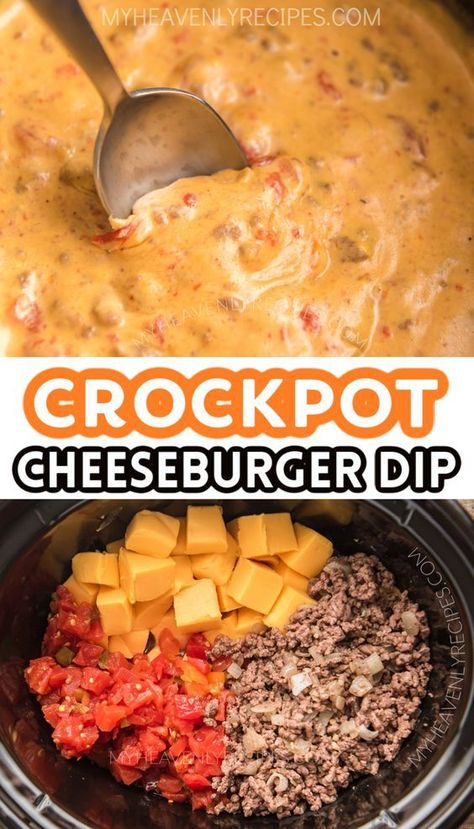 This Velveeta cheeseburger dip is one of my all time favorites for entertaining. You can literally see me hovering around the crockpot all night, it’s that good. It uses Rotel which gives it a little kick to it in spice. Everyone loves it! A real crowd pleaser. Serve with your favorite tortilla chips and watch it disappear. You will need to brown the ground beef/onions first then just dump chunks of velveeta cheese and a can of rotel in the slow cooker. That's it! Crockpot Party Dips Easy, Cheese Burger Dip Recipe, Birthday Crockpot Food, Hamburger Dip Velveeta Crock Pot, Dump And Go Crockpot Dips, Easy Crockpot Snack Recipes, Easy Crockpot Ideas For A Party, Crock Pot Cheeseburger Dip, Crockpot Recipes Tailgate