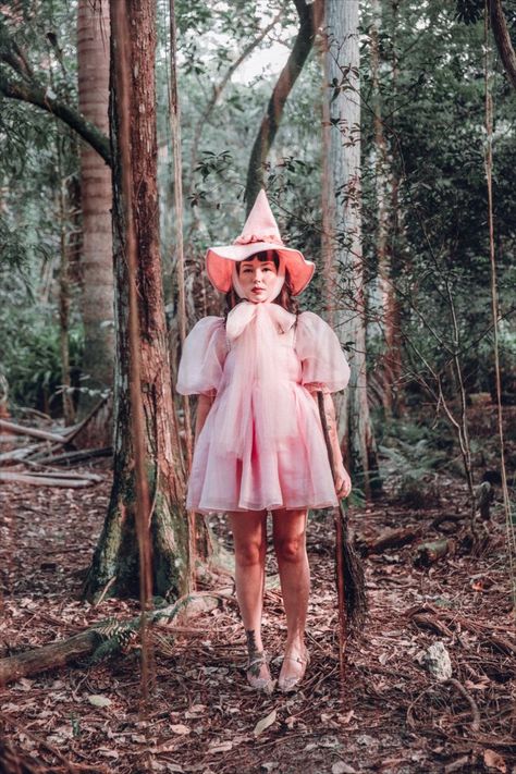 Are you a good witch or a bad witch? #halloween #tiktokhalloween #fallvibes #cottagecore Diy Pink Witch Costume, Pretty Witch Outfit, Good Witch Costume For Women, Sweet Witch Costume, Pink Witch Halloween Costume, Whimsical Witch Costume, Retro Witch Costume, Pink Witchy Outfits, Cottage Witch Costume