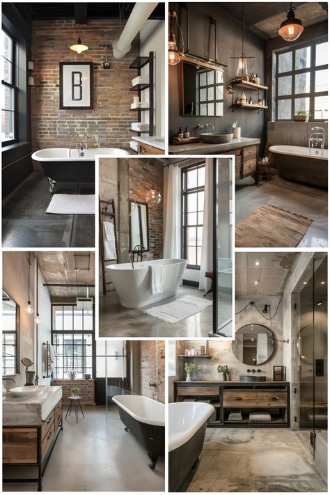 Get tips and decor ideas for how to design the perfect industrial bathroom for your home. Industrial Trim Ideas, Industrial Interior Design Bathroom, Industrial Glam Bathroom, Modern Industrial Bathroom Design, Exposed Brick Bathroom, Industrial Bathroom Ideas, Vintage Industrial Bathroom, Brick Bathroom, Industrial Bathroom