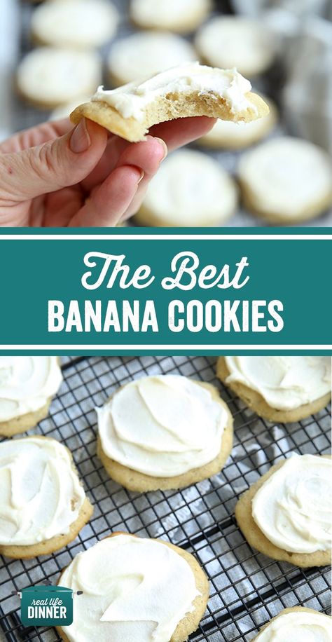 Fluffy Buttercream, Swig Sugar Cookies, Sugar Cookie Bar Recipe, Banana Cookie Recipe, Banana Bundt, Banana Bread Cookies, Banana Dessert Recipes, Banana Cookies, Banana Dessert