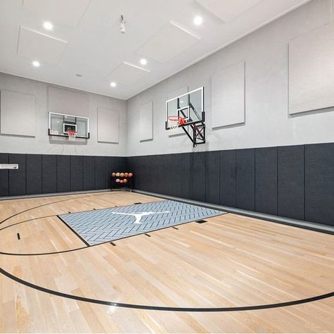 In one of our newest custom builds, you will find an indoor basketball court with a full on score board! #custombuild #nba #basketballcourt #entertainment #greenwichcustomhomes Inside Basketball Court, Indoor Basketball Court Garage, Indoor Basketball Court Design, Basketball Court In House, Indoor Basketball Court In House, Basketball Court Home, Basketball Court Ideas, Bball Court, Nba Court