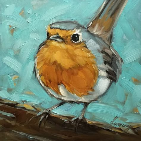 Robin Painting, Robin Art, Bird Paintings On Canvas, Painting Birds, Paintings Ideas, Bird Paintings, British Wildlife, Hur Man Målar, Bird Painting