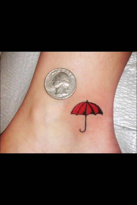 mayday parade ankle tattoo :) Mayday Parade Tattoo, Rain Tattoo, Umbrella Tattoo, Mayday Parade, Friendship Tattoos, Red Umbrella, Diy Tattoo, 1 Tattoo, Music Tattoos