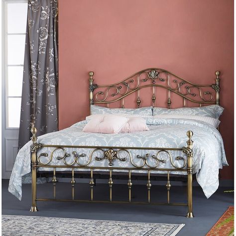 Astoria Grand Ridgeway Bed Frame & Reviews | Wayfair.co.uk Traditional Bedrooms, Brass Bed Frame, Wrought Iron Bed, Iron Bed Frame, Bed Frame Design, Metal Headboard, Brass Bed, White Linen Bedding, Double Bed Frame