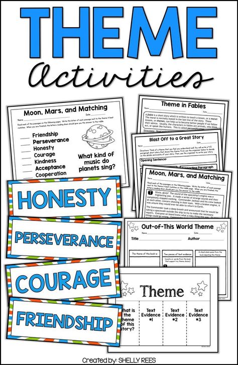 Teaching theme in the upper grades is easy using these fun theme activities, graphic organizers, foldables, interactive notebook, ideas, reading passages, and posters for anchor charts. Students in 3rd, 4th, 5th, and 6th grades love using sticky notes and finding text evidence as part of this unit. Understanding theme has never been easier than with these theme tips and examples! Worksheets For 4th Grade, Theme Worksheet, 4th Grade Reading Worksheets, Third Grade Worksheets, Teaching Theme, English Ideas, Teaching Themes, Bilingual Classroom, Reading Themes