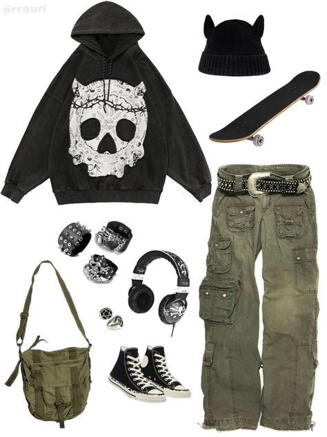 Baggy Pants With Converse, Baggy Gothic Outfits, Emo Clothes For Girls, Emo Pants, Baggy Crop Top, Emo Outfit Ideas, Baggy Fashion, Goth Pants, Airport Fit