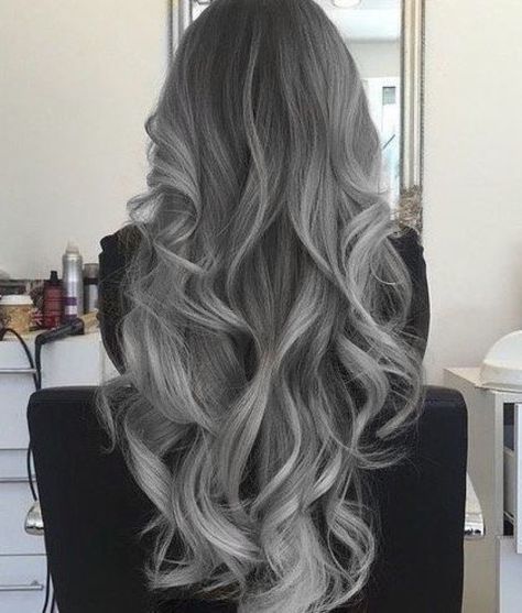 Hair Color Smokey Grey, Gray White Hair Color, White And Grey Hair Color, Ashy Colored Hair, Ash Grey Hair Color Silver, Silver Hair Black Roots, Smokey Ash Blonde Hair Balayage, Ash Grey Ombre Hair, Ash Grey Hair Balayage