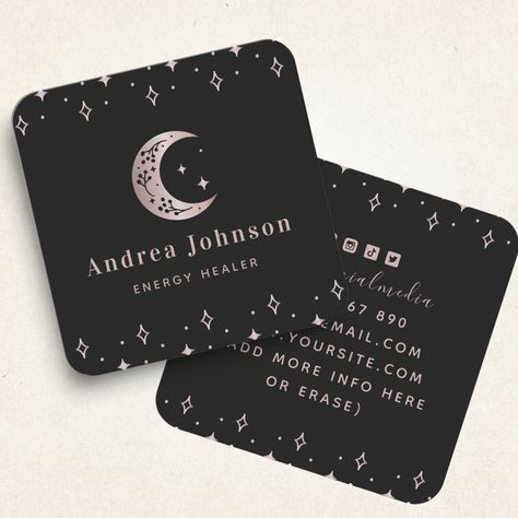 Fantasy Business Card, Mystical Packaging, Witch Names, Modern Mystic, Square Business Cards, Mystic Moon, Name Card Design, Bus Card, Visiting Card Design