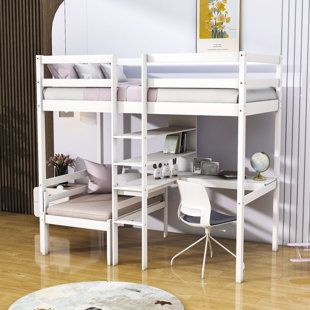 Loft Beds For Teens, Desk And Shelves, Wood Loft Bed, Beds For Small Rooms, Loft Bed With Desk, Bunk Bed With Desk, Bed With Desk, Elevated Bed, Twin Loft Bed