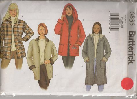 Butterick 6835, Sewing Pattern, Misses/Women's Coat, Jacket, Size 14, 16, 18, Out Of Print by OhSewWorthIt on Etsy Quilted Jacket Pattern, Barn Coat, Pattern Jacket, Butterick Pattern, Butterick Sewing Pattern, Petite Jacket, Easy Sewing Patterns, Couture Vintage, Coat Patterns