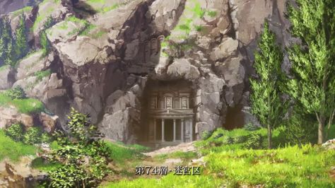 A Dungeon (ダンジョン, Danjon) is any type of adventuring location in MMO games, which is designed like a labyrinth or maze-like structure that has numerous paths, monsters, and rooms (for closed dungeons). Two main types of dungeons exist in Sword Art Online, Labyrinths (迷宮区, Meikyū-ku) and sub-dungeons. In Aincrad, Labyrinths are tower-like structures with many floors that connect each Aincrad Floor to the next and are found on every floor. The entrance to each Labyrinth is guarded by a Field...... Dungeon Entrance, Sao Underworld, Dungeon Anime, Adventure World, Game Inspiration, Anime Screenshots, Art Poses, Environmental Art, Fantasy Landscape