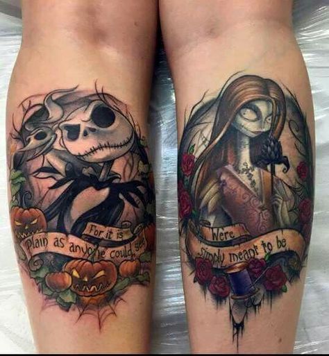 Sally and Jack couples tattoo All Star Tattoo, Skull Couple Tattoo, Pin Tattoo, Tattoo Nightmares, Couple Tat, Him And Her Tattoos, Jack Tattoo, Sketch Beautiful, Jack Y Sally