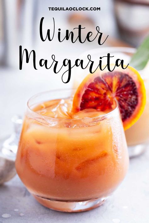 Winter Margarita with Reposado Tequila Winter Margarita Recipe Pitcher, Tequila Cocktails Winter Holiday Drinks, Festival Drinks Alcohol, Spicy Christmas Margarita, Thanksgiving Cocktails With Tequila, Hot Tequila Drinks, Thanksgiving Cocktail Recipes Tequila, Cold Weather Alcoholic Drinks, Hot Boozy Drinks Winter Cocktails