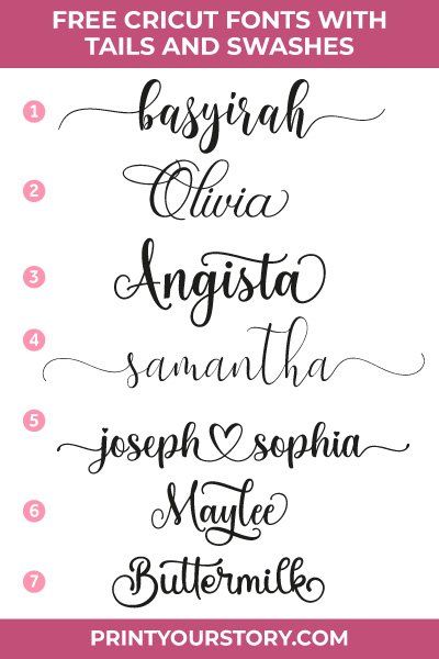 Free Fonts with Swashes and Tails for Cricut – Print Your Story Free Fonts For Silhouette Cameo, Cricut Free Fonts, Cricut Fonts That Go Together, Wedding Fonts Free Cricut, Free Cricut Fonts With Tails, Cricut Fonts Free, Fonts With Glyphs Free, Fonts With Swashes, Cricut Font With Tails