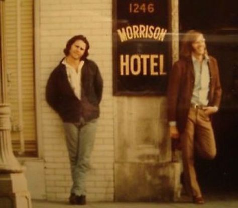 The doors,Ray and Jim in front of the Morrison hotel, 1970. Jim Morrison Rare, Henry Diltz, The Doors Band, Ray Manzarek, Morrison Hotel, The Doors Jim Morrison, Riders On The Storm, Lizard King, Val Kilmer