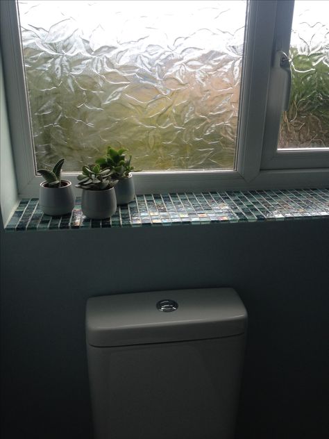 Quick and easy mosaic tile bathroom windowsill. Deep Window Sill Ideas Bathroom, Windowsill Tiles, Windowsill Decor Ideas, Deep Window Sill Ideas, Bathroom Windowsill, Mosaic Tile Bathroom, Deep Window Sill, Cloakroom Ideas, Windowsill Decor