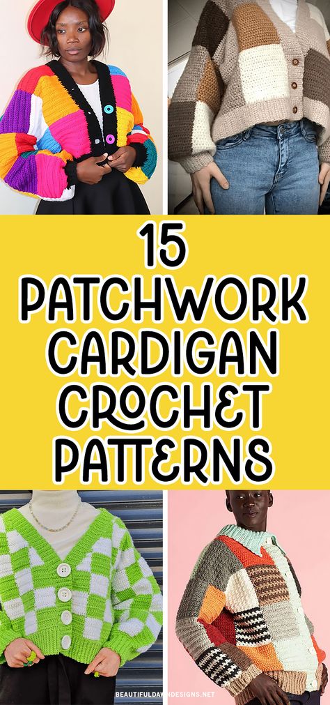 Looking for a cozy and colorful way to elevate your wardrobe this season? Try out a patchwork cardigan crochet pattern. These unique designs bring together different crochet squares to create eye-catching combinations that are sure to turn heads. Patch Work Crochet Cardigan, Patchwork Cardigan Patterns, Patchwork Cardigan Crochet Pattern, Crochet Patchwork Cardigan Pattern, Patchwork Crochet Sweater, Knit Patchwork Cardigan, Patchwork Crochet Cardigan, Crochet Cardigan Patchwork, Ripple Crochet Blanket