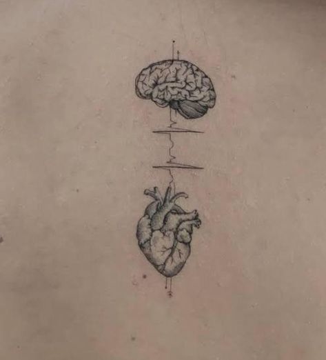 Psychological Tattoos, Heart Brain Tattoo Minimalist, Neurology Tattoo, Heart And Brain Scale Tattoo, Heart And Mind Tattoo, Brain And Heart Tattoo, Heart And Brain Tattoo, Family Tattoos Ideas, Healthcare Tattoo