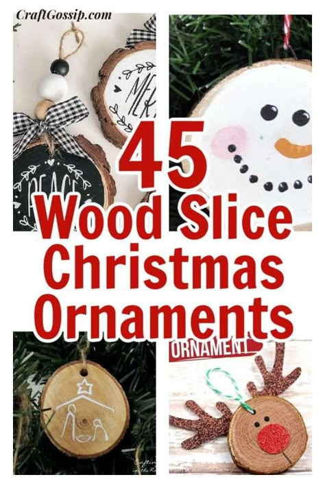 45 Christmas Tree Ornaments Made From Wood Slices – Home and Garden Wood Slices Crafts Christmas, Wooden Disc Crafts, Wood Discs Crafts, Wood Slice Crafts Diy, Wooden Ornaments Diy, Scandinavian Christmas Ornaments, Make Ornaments, A Cabin In The Woods, Circle Crafts