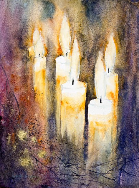 Watercolor Candles Painting, Kramer Painting, Candle Watercolor, Watercolor Candles, Watercolor Loose, Diy Art Supplies, Shapes And Forms, Watercolor Paintings For Beginners, Winter Watercolor