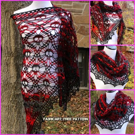 Crochet Skull Shawl Free Pattern & Video Crochet Skull Shawl, Skull Shawl, Shawl Free Pattern, Crochet Skull Patterns, Skull Ideas, Crochet Skull, Crochet Shawl Pattern Free, Halloween Crochet Patterns, Clothes Crochet