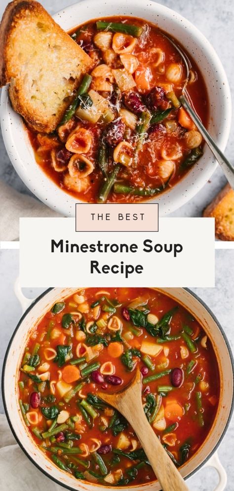 The Best Minestrone Soup Recipe | Ambitious Kitchen Veggie Noodle Soup Recipes, Ministroni Soup Recipe, Classic Minestrone Soup Recipe, Best Minestrone Soup, Best Minestrone Soup Recipe, Vegetarian Minestrone, Veggie Noodle Soup, Vegetarian Minestrone Soup, Sopa Minestrone