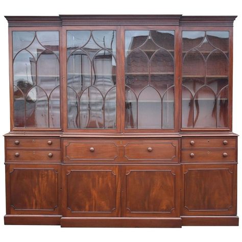 Breakfront Bookcase, Antique Bookcase, Bookcases For Sale, Interior Shelves, Oak Bookcase, Wall Bookshelves, Arch Mirror, English Country House, Glazed Door