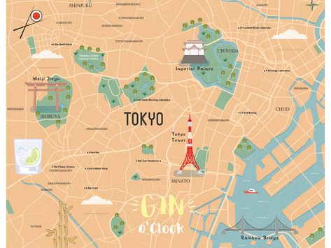 Tokyo Illustrated Map by Jason Pickersgill on Dribbble Tokyo Map Illustration, City Maps Illustration, Illustration Map, Tokyo Map, Station Map, Japan Image, Japan Map, Kabukicho, Map Illustration